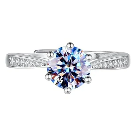 1ct Moissanite Women's Ring S925 Sterling Silver Pave Solitaire Diamond - Picture 3 of 5